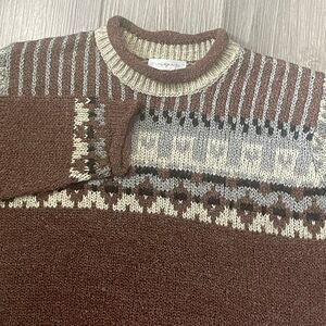 Claudia D Wool Blend Sweater Women's M Fair Isle Chunky Knit Mock Neck Grandpa